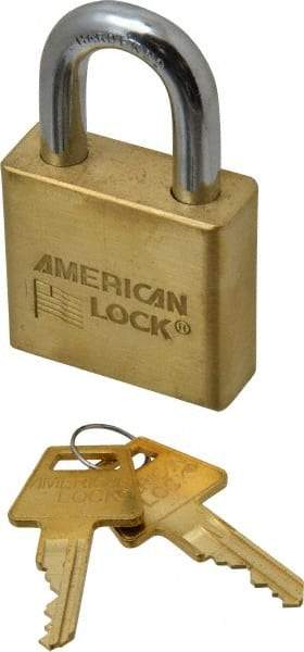 American Lock - 1-1/8" Shackle Clearance, Keyed Alike A5570 Padlock - 3/8" Shackle Diam, Steel & Brass, with Solid Extruded Brass Finish - Benchmark Tooling