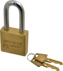 American Lock - 2" Shackle Clearance, Keyed Different A5571 Padlock - 3/8" Shackle Diam, Steel & Brass, with Solid Extruded Brass Finish - Benchmark Tooling