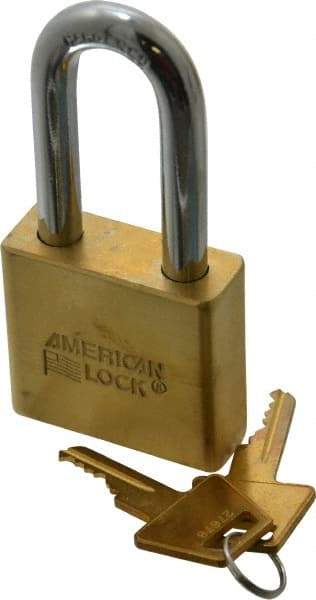 American Lock - 2" Shackle Clearance, Keyed Alike A5571 Padlock - 3/8" Shackle Diam, Steel & Brass, with Solid Extruded Brass Finish - Benchmark Tooling