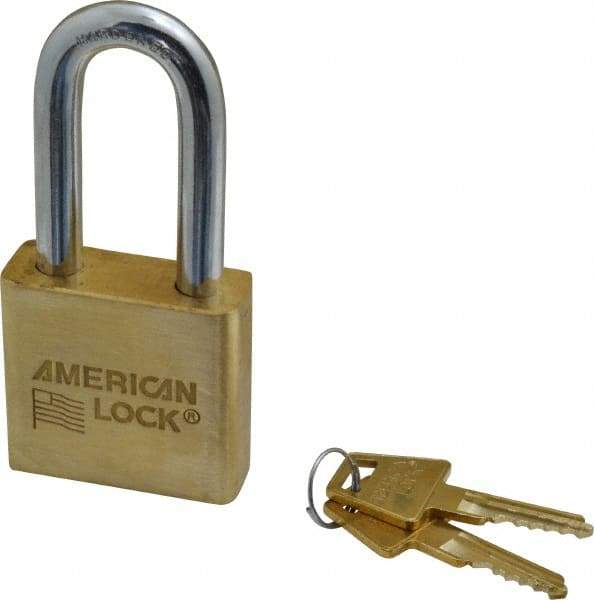 American Lock - 2" Shackle Clearance, Keyed Alike A5571 Padlock - 3/8" Shackle Diam, Steel & Brass, with Solid Extruded Brass Finish - Benchmark Tooling