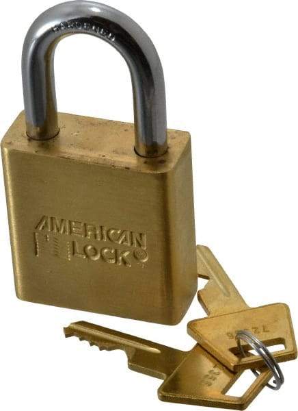 American Lock - 1-1/8" Shackle Clearance, Keyed Different A5560 Padlock - 5/16" Shackle Diam, Steel & Brass, with Solid Extruded Brass Finish - Benchmark Tooling