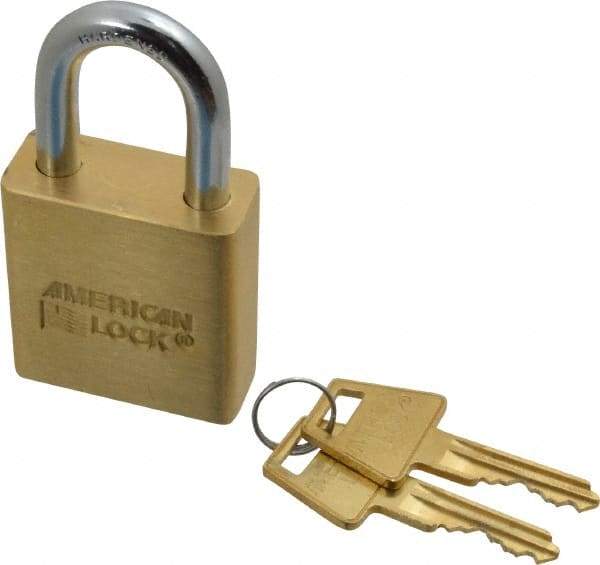 American Lock - 1-1/8" Shackle Clearance, Keyed Alike A5560 Padlock - 5/16" Shackle Diam, Steel & Brass, with Solid Extruded Brass Finish - Benchmark Tooling