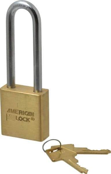 American Lock - 3" Shackle Clearance, Keyed Different A5562 Padlock - 5/16" Shackle Diam, Steel & Brass, with Solid Extruded Brass Finish - Benchmark Tooling