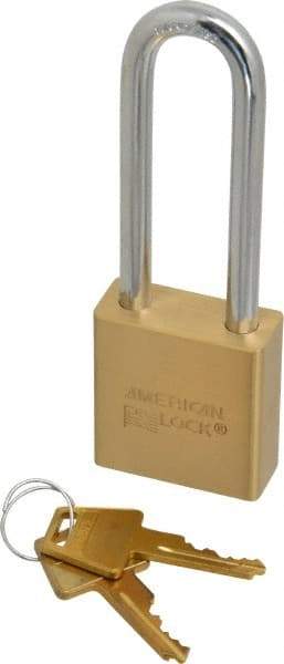 American Lock - 3" Shackle Clearance, Keyed Alike A5562 Padlock - 5/16" Shackle Diam, Steel & Brass, with Solid Extruded Brass Finish - Benchmark Tooling