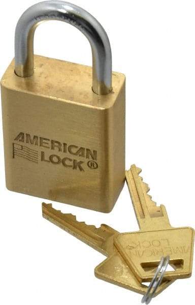 American Lock - 1" Shackle Clearance, Keyed Different A5530 Padlock - 1/4" Shackle Diam, Steel & Brass, with Solid Extruded Brass Finish - Benchmark Tooling