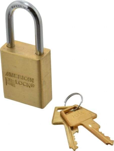 American Lock - 1-1/2" Shackle Clearance, Keyed Different A5531 Padlock - 1/4" Shackle Diam, Steel & Brass, with Solid Extruded Brass Finish - Benchmark Tooling