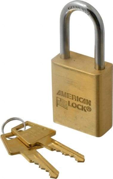 American Lock - 1-1/2" Shackle Clearance, Keyed Alike A5531 Padlock - 1/4" Shackle Diam, Steel & Brass, with Solid Extruded Brass Finish - Benchmark Tooling