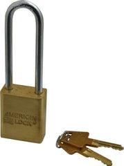 American Lock - 3" Shackle Clearance, Keyed Different A5532 Padlock - 1/4" Shackle Diam, Steel & Brass, with Solid Extruded Brass Finish - Benchmark Tooling