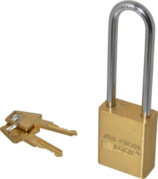 American Lock - 3" Shackle Clearance, Keyed Alike A5532 Padlock - 1/4" Shackle Diam, Steel & Brass, with Solid Extruded Brass Finish - Benchmark Tooling