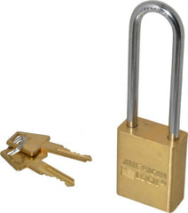 American Lock - 3" Shackle Clearance, Keyed Alike A5532 Padlock - 1/4" Shackle Diam, Steel & Brass, with Solid Extruded Brass Finish - Benchmark Tooling