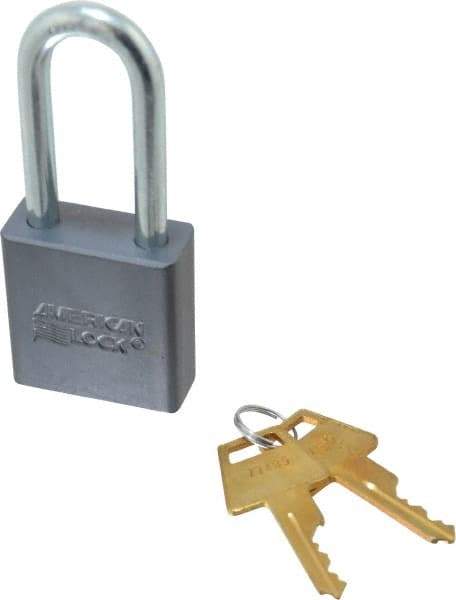 American Lock - 2" Shackle Clearance, Keyed Different A11 Padlock - 5/16" Shackle Diam, Aluminum, with Solid Aluminum Finish - Benchmark Tooling