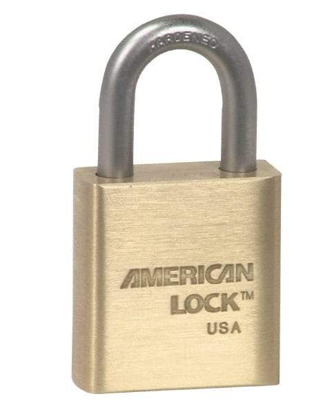 American Lock - 1-1/16" Shackle Clearance, Keyed Alike A5560 Padlock - 5/16" Shackle Diam, Steel & Brass, with Solid Extruded Brass Finish - Benchmark Tooling