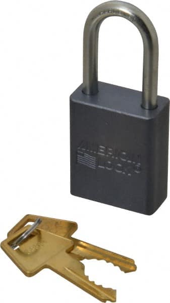 American Lock - 1-1/2" Shackle Clearance, Keyed Different A31 Padlock - 1/4" Shackle Diam, Aluminum, with Solid Aluminum Finish - Benchmark Tooling