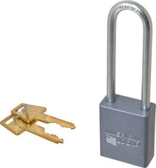 American Lock - 3" Shackle Clearance, Keyed Different A32 Padlock - 1/4" Shackle Diam, Aluminum, with Solid Aluminum Finish - Benchmark Tooling