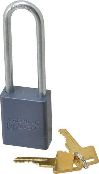 American Lock - 3" Shackle Clearance, Keyed Alike A32 Padlock - 1/4" Shackle Diam, Aluminum, with Solid Aluminum Finish - Benchmark Tooling