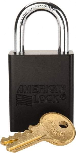 American Lock - Keyed Alike Conductive Lockout Padlock - 1" Shackle Clearance, 1/4" Shackle Diam, 1.8" Body Height x 1-1/2" Body Width, Black, 5 Pins - Benchmark Tooling