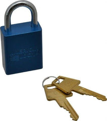 American Lock - Keyed Different Conductive Lockout Padlock - 1" Shackle Clearance, 1/4" Shackle Diam, 1.8" Body Height x 1-1/2" Body Width, Blue, 5 Pins - Benchmark Tooling