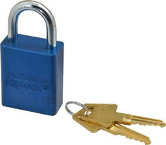 American Lock - Keyed Alike Conductive Lockout Padlock - 1" Shackle Clearance, 1/4" Shackle Diam, 1.8" Body Height x 1-1/2" Body Width, Blue, 5 Pins - Benchmark Tooling