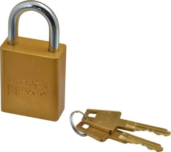 American Lock - Keyed Different Conductive Lockout Padlock - 1" Shackle Clearance, 1/4" Shackle Diam, 1.8" Body Height x 1-1/2" Body Width, Yellow, 5 Pins - Benchmark Tooling