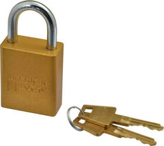 American Lock - Keyed Different Conductive Lockout Padlock - 1" Shackle Clearance, 1/4" Shackle Diam, 1.8" Body Height x 1-1/2" Body Width, Yellow, 5 Pins - Benchmark Tooling