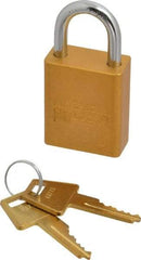 American Lock - Keyed Alike Conductive Lockout Padlock - 1" Shackle Clearance, 1/4" Shackle Diam, 1.8" Body Height x 1-1/2" Body Width, Yellow, 5 Pins - Benchmark Tooling