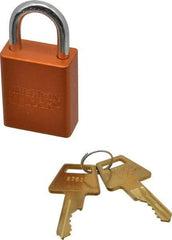 American Lock - Keyed Different Conductive Lockout Padlock - 1" Shackle Clearance, 1/4" Shackle Diam, 1.8" Body Height x 1-1/2" Body Width, Orange, 5 Pins - Benchmark Tooling