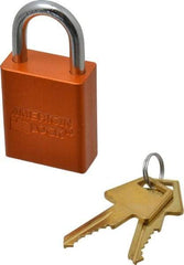 American Lock - Keyed Alike Conductive Lockout Padlock - 1" Shackle Clearance, 1/4" Shackle Diam, 1.8" Body Height x 1-1/2" Body Width, Orange, 5 Pins - Benchmark Tooling