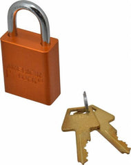 American Lock - Keyed Alike Conductive Lockout Padlock - 1" Shackle Clearance, 1/4" Shackle Diam, 1.8" Body Height x 1-1/2" Body Width, Orange, 5 Pins - Benchmark Tooling