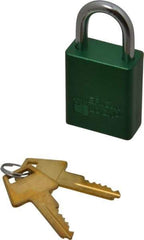 American Lock - Keyed Alike Conductive Lockout Padlock - 1" Shackle Clearance, 1/4" Shackle Diam, 1.8" Body Height x 1-1/2" Body Width, Green, 5 Pins - Benchmark Tooling