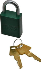 American Lock - Keyed Alike Conductive Lockout Padlock - 1" Shackle Clearance, 1/4" Shackle Diam, 1.8" Body Height x 1-1/2" Body Width, Green, 5 Pins - Benchmark Tooling