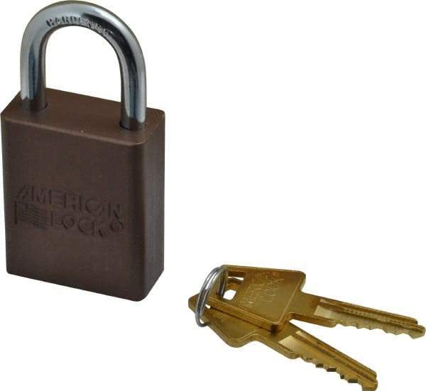 American Lock - Keyed Alike Conductive Lockout Padlock - 1" Shackle Clearance, 1/4" Shackle Diam, 1.8" Body Height x 1-1/2" Body Width, Brown, 5 Pins - Benchmark Tooling