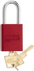 American Lock - Keyed Different Conductive Lockout Padlock - 1-1/2" Shackle Clearance, 1/4" Shackle Diam, 1.8" Body Height x 1-1/2" Body Width, Red, 5 Pins - Benchmark Tooling