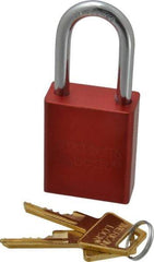American Lock - Keyed Alike Conductive Lockout Padlock - 1-1/2" Shackle Clearance, 1/4" Shackle Diam, 1.8" Body Height x 1-1/2" Body Width, Red, 5 Pins - Benchmark Tooling