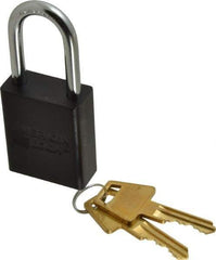 American Lock - Keyed Different Conductive Lockout Padlock - 1-1/2" Shackle Clearance, 1/4" Shackle Diam, 1.8" Body Height x 1-1/2" Body Width, Black, 5 Pins - Benchmark Tooling