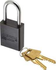 American Lock - Keyed Alike Conductive Lockout Padlock - 1-1/2" Shackle Clearance, 1/4" Shackle Diam, 1.8" Body Height x 1-1/2" Body Width, Black, 5 Pins - Benchmark Tooling