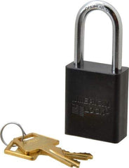 American Lock - Keyed Alike Conductive Lockout Padlock - 1-1/2" Shackle Clearance, 1/4" Shackle Diam, 1.8" Body Height x 1-1/2" Body Width, Black, 5 Pins - Benchmark Tooling