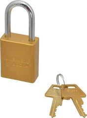 American Lock - Keyed Different Conductive Lockout Padlock - 1-1/2" Shackle Clearance, 1/4" Shackle Diam, 1.8" Body Height x 1-1/2" Body Width, Yellow, 5 Pins - Benchmark Tooling