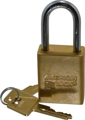 American Lock - Keyed Alike Conductive Lockout Padlock - 1-1/2" Shackle Clearance, 1/4" Shackle Diam, 1.8" Body Height x 1-1/2" Body Width, Yellow, 5 Pins - Benchmark Tooling