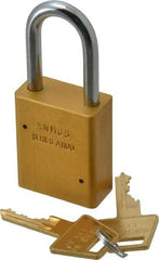 American Lock - Keyed Alike Conductive Lockout Padlock - 1-1/2" Shackle Clearance, 1/4" Shackle Diam, 1.8" Body Height x 1-1/2" Body Width, Yellow, 5 Pins - Benchmark Tooling