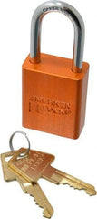 American Lock - Keyed Alike Conductive Lockout Padlock - 1-1/2" Shackle Clearance, 1/4" Shackle Diam, 1.8" Body Height x 1-1/2" Body Width, Orange, 5 Pins - Benchmark Tooling