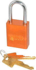 American Lock - Keyed Alike Conductive Lockout Padlock - 1-1/2" Shackle Clearance, 1/4" Shackle Diam, 1.8" Body Height x 1-1/2" Body Width, Orange, 5 Pins - Benchmark Tooling