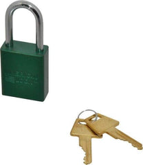 American Lock - Keyed Alike Conductive Lockout Padlock - 1-1/2" Shackle Clearance, 1/4" Shackle Diam, 1.8" Body Height x 1-1/2" Body Width, Green, 5 Pins - Benchmark Tooling