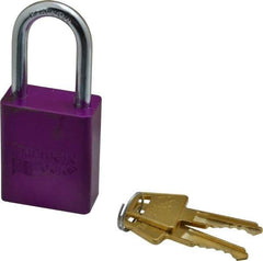 American Lock - Keyed Different Conductive Lockout Padlock - 1-1/2" Shackle Clearance, 1/4" Shackle Diam, 1.8" Body Height x 1-1/2" Body Width, Purple, 5 Pins - Benchmark Tooling
