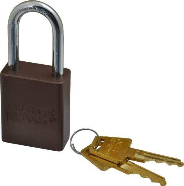 American Lock - Keyed Different Conductive Lockout Padlock - 1-1/2" Shackle Clearance, 1/4" Shackle Diam, 1.8" Body Height x 1-1/2" Body Width, Brown, 5 Pins - Benchmark Tooling