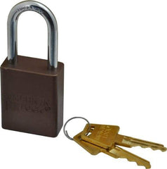 American Lock - Keyed Different Conductive Lockout Padlock - 1-1/2" Shackle Clearance, 1/4" Shackle Diam, 1.8" Body Height x 1-1/2" Body Width, Brown, 5 Pins - Benchmark Tooling