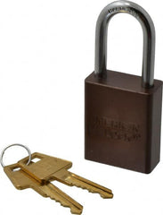 American Lock - Keyed Alike Conductive Lockout Padlock - 1-1/2" Shackle Clearance, 1/4" Shackle Diam, 1.8" Body Height x 1-1/2" Body Width, Brown, 5 Pins - Benchmark Tooling