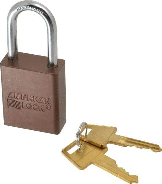 American Lock - Keyed Alike Conductive Lockout Padlock - 1-1/2" Shackle Clearance, 1/4" Shackle Diam, 1.8" Body Height x 1-1/2" Body Width, Brown, 5 Pins - Benchmark Tooling