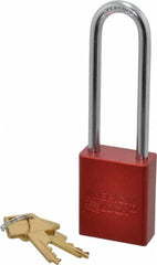 American Lock - Keyed Different Conductive Lockout Padlock - 3" Shackle Clearance, 1/4" Shackle Diam, 1.8" Body Height x 1-1/2" Body Width, Red, 5 Pins - Benchmark Tooling