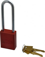 American Lock - Keyed Alike Conductive Lockout Padlock - 3" Shackle Clearance, 1/4" Shackle Diam, 1.8" Body Height x 1-1/2" Body Width, Red, 5 Pins - Benchmark Tooling