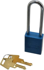 American Lock - Keyed Different Conductive Lockout Padlock - 3" Shackle Clearance, 1/4" Shackle Diam, 1.8" Body Height x 1-1/2" Body Width, Blue, 5 Pins - Benchmark Tooling